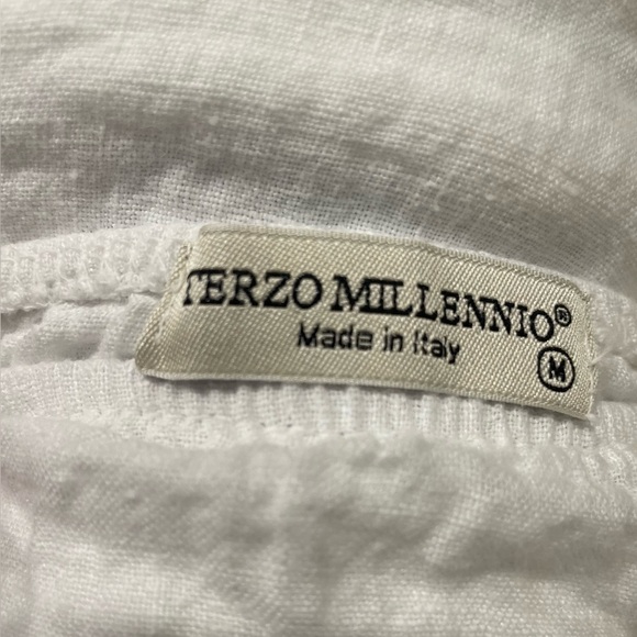 Terzo Millennio Women’s Top Medium White Off Shoulder Short Linen Short Sleeve - Picture 6 of 9